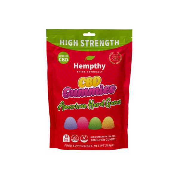 Hempthy 1000mg CBD American Hard Gums Gummies - 50 Pieces