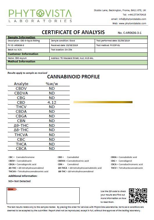 CBD Asylum 500mg CBD Sub Ohm Eliquid 25ml Shortfill (70VG/30PG)